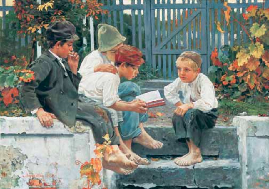 Izgalmas történet 1898 100x141 cm olaj vászon jelezve balra lent margitay 1898 Izgalmas történet 1898 100x141 cm olaj vászon jelezve balra lent margitay 1898